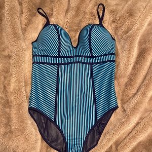 Spanx Swimsuit Blue Stripe sz 16